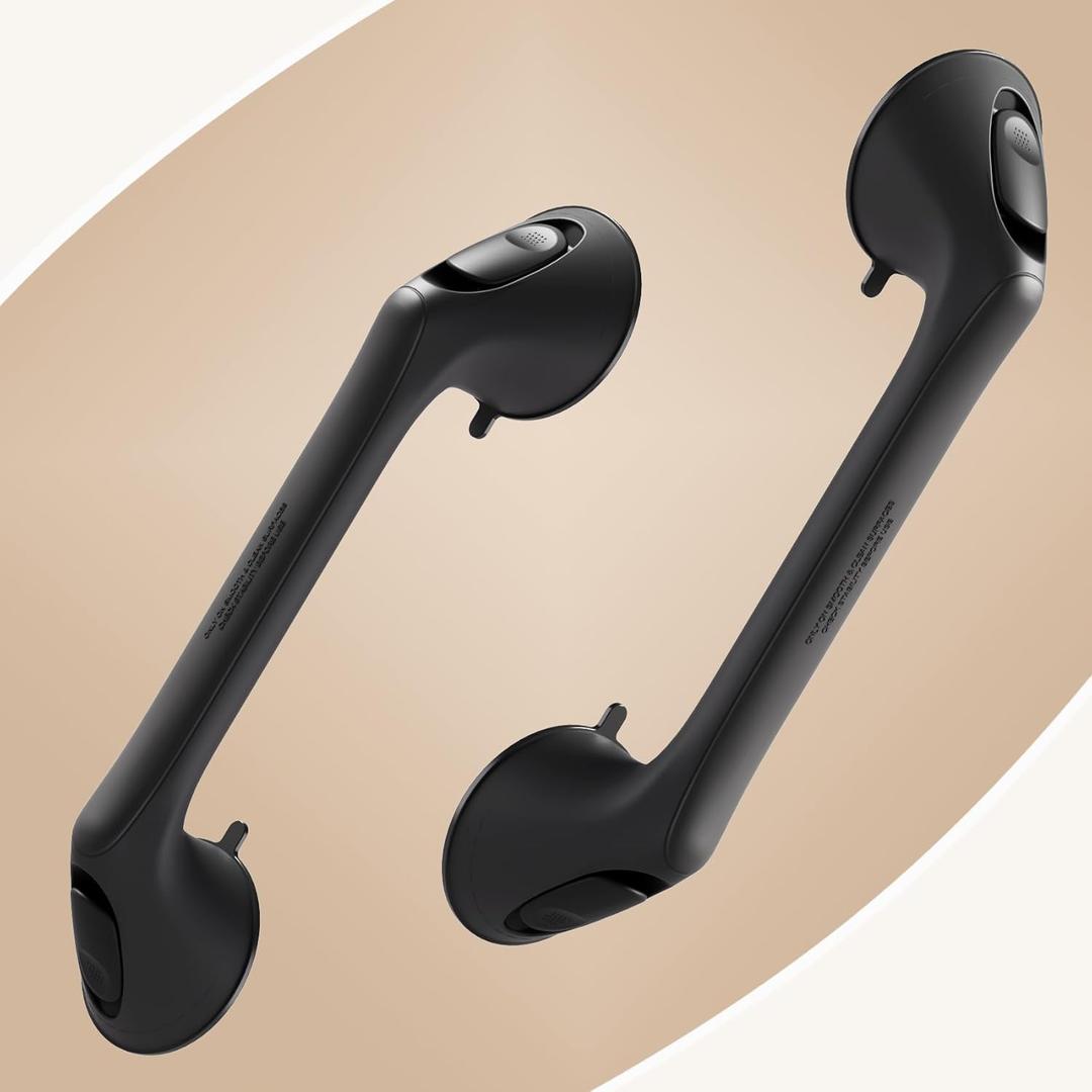 2 Pack 16 Inch Elderly Heavy Duty Shower Handle, Seniors Grab Bars for Bathtubs, Suction Cup Removable Handrails, Safety Bathroom Grip for Handicap (Light Black)