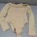 QINSEN Bodysuit Shirts for Women Square Neck Long Sleeve Shirt Double Lined Tops Marzipan XL