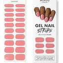 MOYOU LONDON Semi Cured Gel Nail Strips - 20 Pcs. Waterproof Gel Nail Wraps, Cures in Sunlight or UV/LED Lamp, Lasts Up to 2+ Weeks, Stretchable, Easy to Apply & Remove, Vegan & Cruelty-Free, Pink