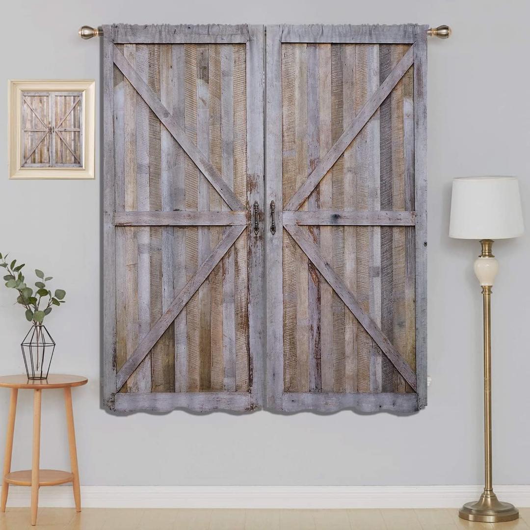 Old Rustic Farmhouse Door Blackout Curtains for Boy Girl Room Darkening Decor,Brown Wood Wooden Barn Door Bedroom Living Room Home Rod Pocket Thermal Insulated Window Curtain/Drapes Panel,84x63 Inch