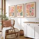 Tanmart Boho Flower Wall Art Decor Abstract Floral Canvas Prints Botanical Plant Wall Art Pictures Minimalist Flower Market Painting Poster for Living foom Bedroom 24x36 Inch Unframed Set of 3