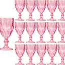 16 Pack Vintage Wine Glasses, Plastic Reusable 12 Ounce Colored Water Goblets, Unique Embossed Pattern Unbreakable Stemmed Wine Glasses, High Clear Wedding Party Bar Drinking Cups Pink