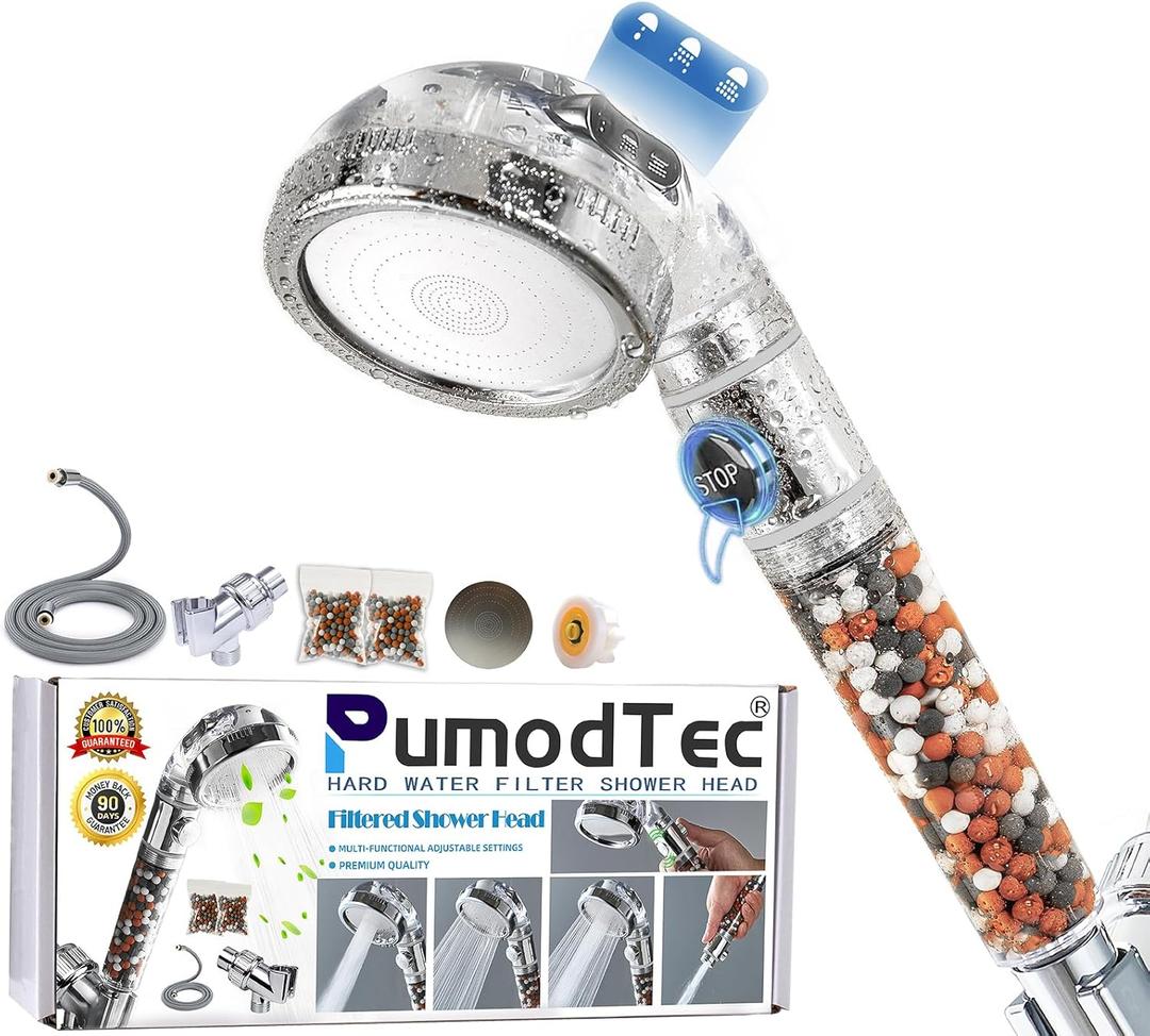 Filtered Shower Head with Handheld - High Pressure ShowerHead with Filters for Hard Water - Reduces Dry Itchy Skin, Easy Instal, 4 Modes, Water Saving, Durable, Detachable anti blocking (Transparent + Chrome)