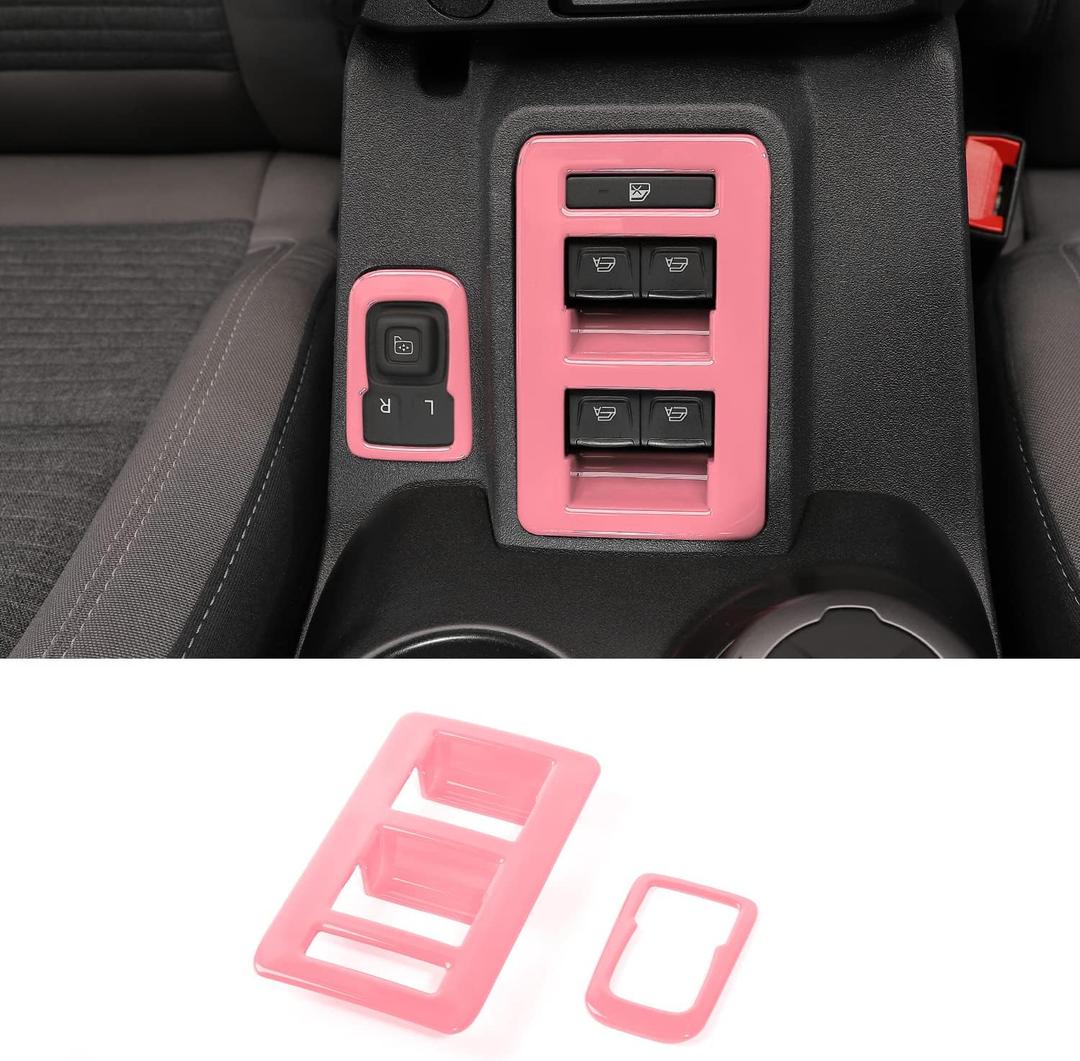 for Bronco Window Lift Switch Control Trim, 2PCS Center Console Rearview Mirror Adjustment Panel Cover Compatible with 2021-2025 Ford Bronco Interior Accessories, Pink