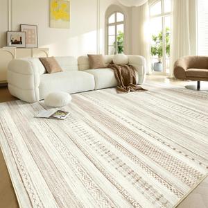 Area Rugs for Living Room: 8x10 Washable Boho Rug for Bedroom Large Neutral Bohemian Moroccan Farmhouse Geometric Dining Room Rugs Ultra Soft Floor Carpet Indoor for Home Office - Brown