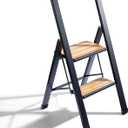 Step Ladder 2 Step Folding, Decorative - Beautiful Bamboo & Black Aluminum, Ultra Slim Profile, Anti Slip Steps, Sturdy-Portable for Home, Office, Kitchen, Photography Use,by SORFEY