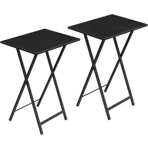 HOOBRO Folding TV Tray Tables, Set of 2 Side Tables for Small Space, Industrial Snack Desk for Eating at Couch, Stable Metal Frame, Easy Assembly, Space Saving, Black BK25BZ01