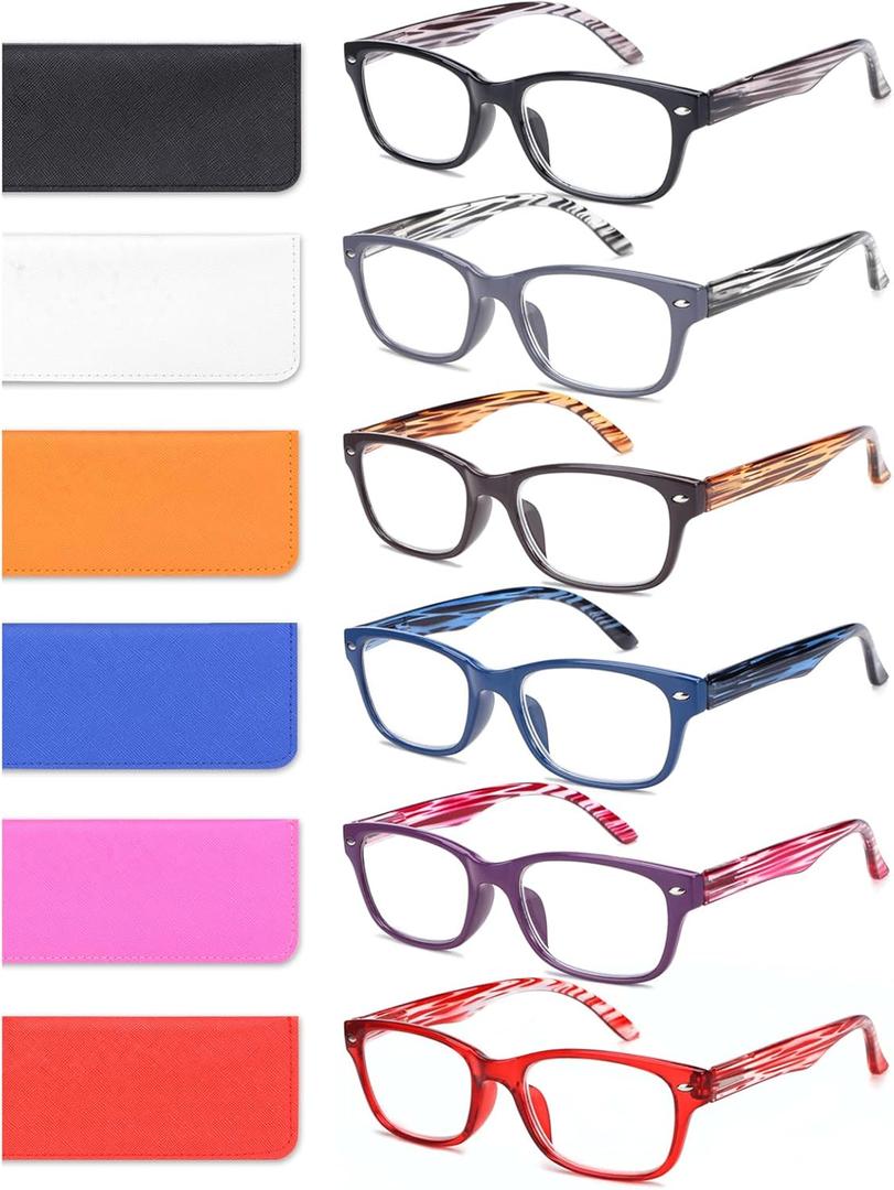 6 Pack Reading Glasses for Women Men Blue Light Blocking Spring Hinge Computer Readers, Anti Eyestrain/Glare (6 Mixed C1)