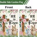 Easter Garden Flags for Outside 12x18 Inch Double Sided He Is Risen Garden Flag Easter Bunny Garden Flag for Outdoor Indoor House Lawn Sign Decor