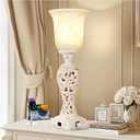 20" Bedside Lamp for Bedroom, Torchiere Table Lamp with 2 USB Charging Ports, Vintage Desk Lamp with Glass Shade, 3-Way Dimmable Bulb Included, Retro Rustic Nightstand Lamp for Living Room Entryway (Cream-1 PCS)