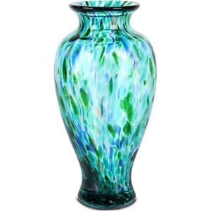 11.8" Tall Turquoise Glass Vase Beautiful Hand Blown Glass Vase Modern Art Home Decor, Wide Mouth Colorful Vases for Mantle Dining Table Centerpiece, Entryway Living Room Wedding Decoration