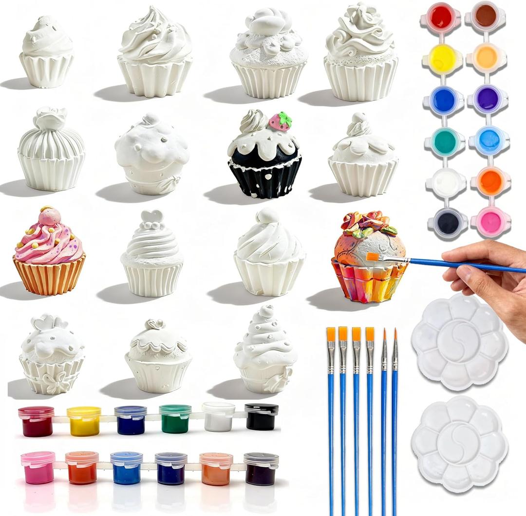 15 Pcs Plaster Painting Kit for Adults & Teens - DIY Miniature Cake & Dessert Figurines - Ceramic-Like Fake Food Props for Home Aesthetic Decor, Crafting & Bakery Display