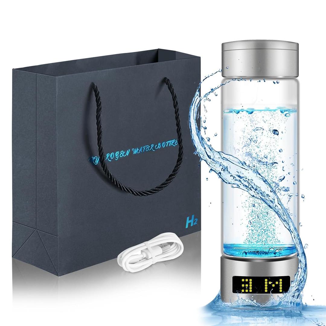 6000 PPB Hydrogen Water Bottle,3 Minutes Portable Hydrogen Water Generator, Alkaline & Glass Hydro Water Machine,Upgraded SPE/PEM,LED Display & Exhaust Hole, for Travel,Sports,Home,Office (Silver)