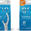 GRIN Double Flosspyx, Floss Picks, 150 ct, Dental Flossers, Minty Flavor, Recycled Plastic, 2 Lines of Strong Floss, Longer Floss Head, Traps Food and Plaque, Includes Safe Soft Fold-Back Tooth Pick