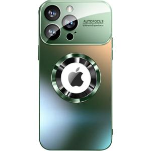 Magnetic Series Design for iPhone 16 Pro Max Case,[Compatible with MagSafe][Military Drop&Full Camera Lens Protector] Large Window Logo View Dust-Proof Matte Shockproof Cover,Green