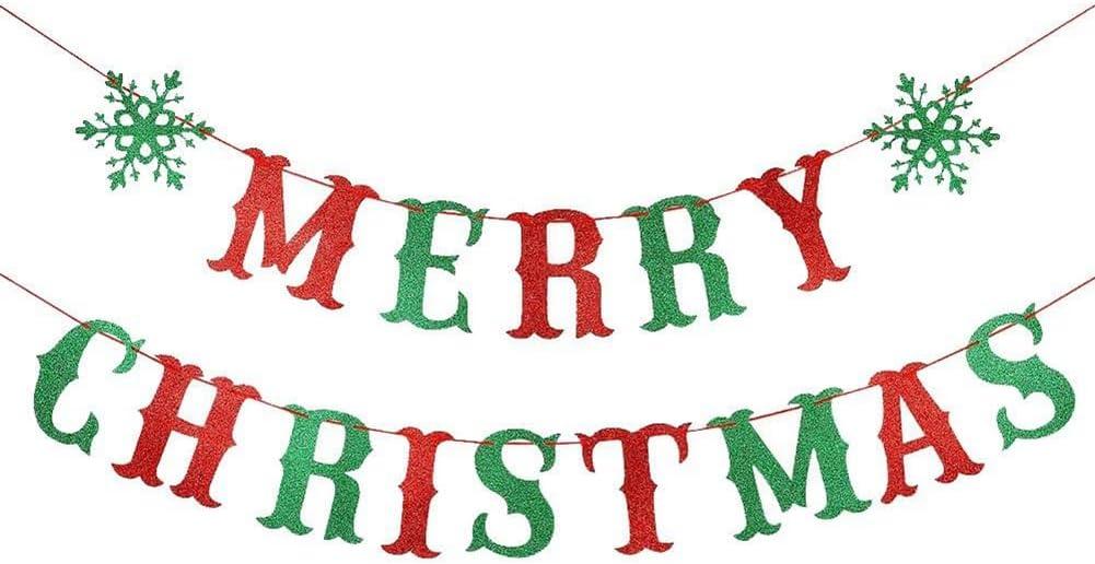 Merry Christmas Party Banner Christmas Banner Green Red X-mas Traditional Old Fashioned Holiday for Indoor Home Birthday Party Supplies Decorations