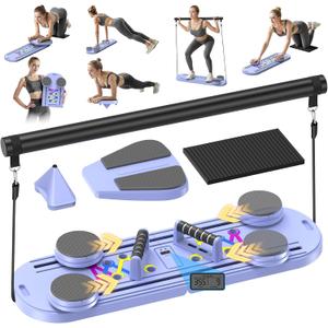 Pilates Board,Foldable Pilates Reformer Equipment with Timer, 7-in-1 Multi-Purpose Portable Pilates Reformer Machine Home Pilates Kit for Home Workout,Fitness,Exercise,Abs (Purple)