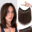 REECHO 12" Invisible Wire Hair Extensions with Thinner Softer Lace Weft Adjustable Size Removable Secure Clips in Short Straight Secret Hairpiece for Women - Chocolate Brown