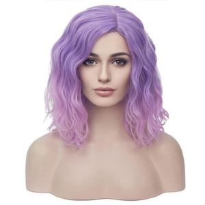 BERON 14" Women Girls Colored Short Curly Bob Wavy Purple Ombre Pink Shoulder Length Wig Body Wave Daily or Cosplay Hair Wigs