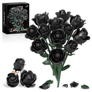 2 x Gothic Black Rose Bouquet Building Kit, 12Pcs Botanical Home Decor