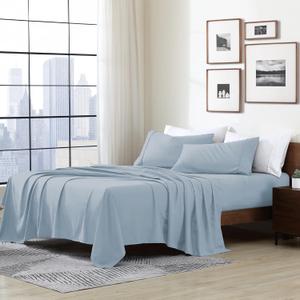 Cathay Home Essentials Ultra Soft Hypoallergenic Wrinkle Resistant Double Brushed Microfiber Bedding Sheet Set, Blue Fog, Twin