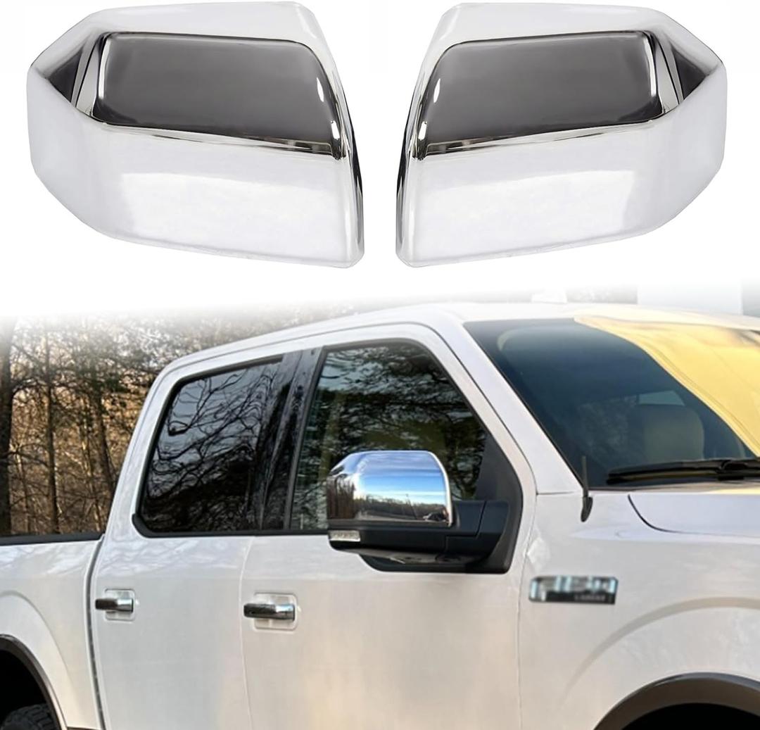 AUCERAMIC Chrome Plated Full Mirror Covers Compatible with 2015-2020 Ford F150 Pickup 2-Door 4-Door Side View Mirror Back Cover Cap