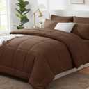 CozyLux King Size Comforter Brown, Brown Comforter King Size, All Season Bedding Stitch Quilted Comforter, Flat Sheet, Fitted Sheet, Pillowcases
