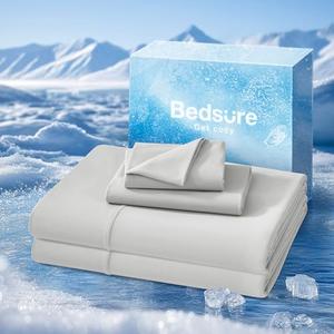 Bedsure Cooling Sheets Full Size, Cooling Bed Sheets for Hot Sleepers, Chill Cool Sheet, Deep Pocket Up to 18 Inches, Soft & Breathable Full Size Sheets, 4 Pieces, Grey (2sets)