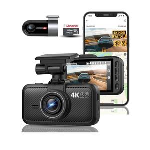 Miofive Dash Cam Car Front Rear 4K+4K WiFi Bluetooth Dash Cam with 64GB SD Card, Dual Car Camera with Parking Monitoring, Super Night Vision, HDR, G-Sensor, Loop Recording, App Control, Max 512GB