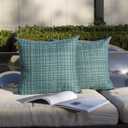 Kevin Textile Outdoor Waterproof Throw Pillow Covers 26x26 Inch Pack of 2 Woven Faux Linen Farmhouse Decorative Euro Shams Water Resistant Cushion Covers for Tent Patio Garden Couch Sofa Teal