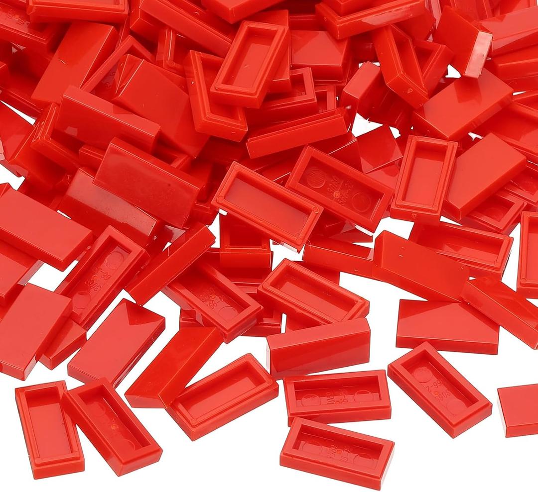 PATIKIL 370 Pcs Flat Blocks Bulk, 1x2 Square Red Classic Tiles Smooth Surface Mini Building Blocks Accessories Compatible Bricks Kits for Building Floor Walls Mosaic Pixel Arts