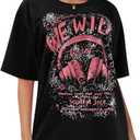 YIJIU Women's Graphic Oversized T Shirts Letter Print Short Sleeve Loose Casual Summer Tops (Black, L)