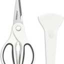 Kitchen Scissors with Magnetic Holder Heavy Duty Magnetic Scissors for Fridge, Kitchen Shears Magnet Sheath Set for Food Meat Pizza Herb Vegetables, White