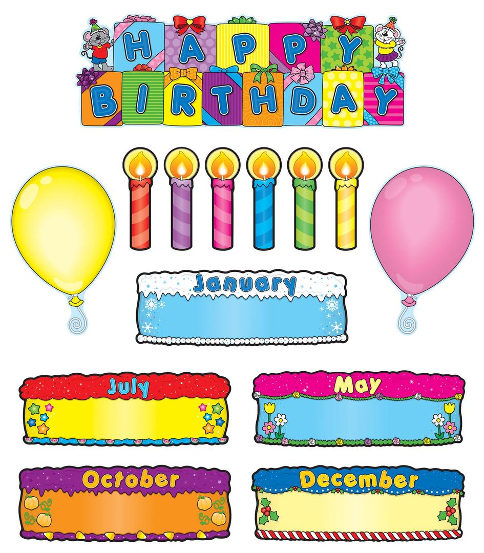 Carson Dellosa Education Birthday Cakes Bulletin Board Set, Carson Dellosa Classroom Decorations, 47 Pieces