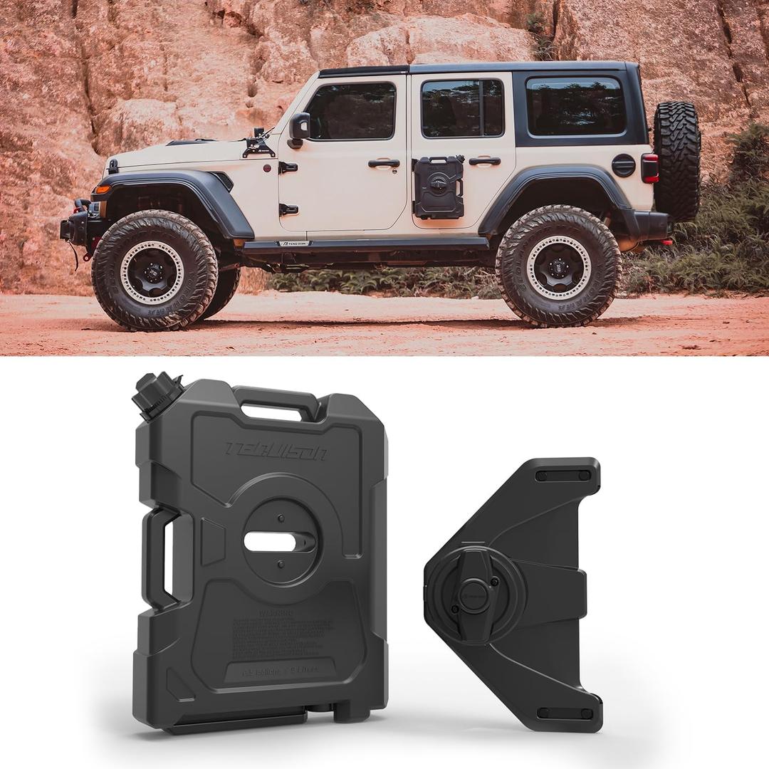 Door Hinge Container and Mount Set - 2.5 Gallon/9L Pack and Bracket with Spout Backup Water Storage Can Portable Compatible with Wrangler JK JL JT (1 Can & 1 Mount)