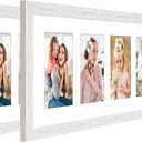 8x24 Collage Frame with 5 Openings 4X6 Pictures, Multiple Picture Frame with Mat, Wall or Tabletop Decor, White Wood Grain,2 Pack