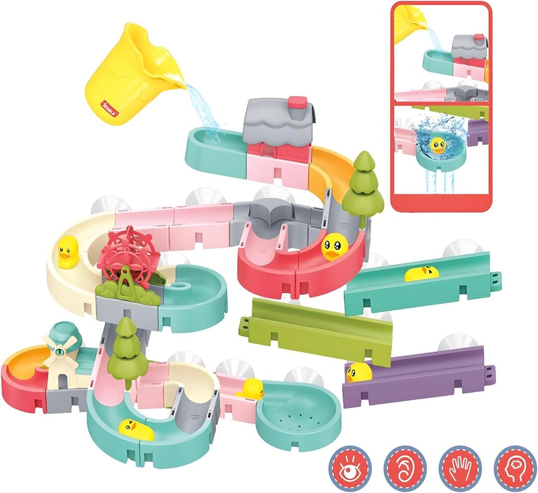 62 PCS Toddler Bath Toys for Kids Ages 3-5 4-8,Large Fun DIY Suction Cup Bathtub Mold Free Shower Toy Set,Duck Slide Building Game Toys for Ages 3 4 5 6 7 8 Year Old,Birthday Gift for Baby Boys Girls