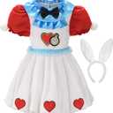 ReliBeauty Easter Costume White Rabbit Costume Kids Bunny Costumes for Girls with Bunny Ears Headband,White (5/120)