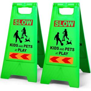 XPCARE 24 Inch Kids Playing Sign, 2 Pack, Green, Plastic, Safety Sign, Traffic, Functional, Attention-Grabbing