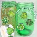 500Pcs St. Patrick's Day Sticker Rolls for Kids 1 Inch Glitter Shamrock Sticker Roll with 5 Different Designs Green Lucky Clover Self-Adhesive Decals St. Patrick's Day Envelope Scrapbook Decorations