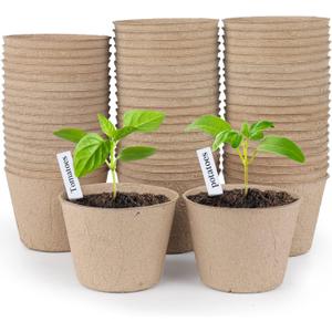 Homenote Peat Pots, 60 Pcs 4 Inch Seed Starting Pots with Drainage Holes Round Nursery Plants Pots with Bonus 20 Plant Labels
