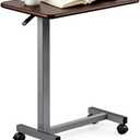 Adjustable Overbed Table with Wheels, Pneumatic Height Lift Rolling Bedside Table, Standing Desk for Home & Office Use, Ideal for Seniors & Limited Mobility(Walnut Brown)