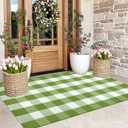 Front Porch Rug 3'x5'Checkered Green and White Outdoor Rug Farmhouse Layered Doormat Machine Washable Front Door Mat Outdoor for Hello Welcome Mat,Bedroom,Entryway,Patio