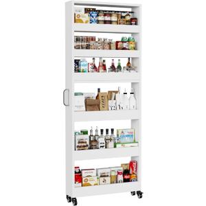 Slim Storage Cart, Lightweight 6 Tier Metal Rolling Utility Kitchen Cart on Wheels, Mobile Storage Shelving Unit Organizer for Bathroom Laundry Office Narrow Places (White, 6" D)