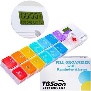 7 Day Medicine Pill Organizer, 4 Reminder Alarms, Loud Sound, 14 Large Compartments, Large Screen, Moisture-Proof, Travel Weekly/Daily Pill Box/Organizer/Case/Container/Dispenser, AM/PM 2 Times a Day