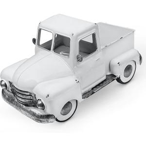 Farmhouse White Truck Decor, Vintage Metal Farm Truck Decor,Rustic Outdoor/Indoor Garden Trucks Planter,Decorative Tabletop Fall Table Pick-up Decor, Collectible Vehicles Gifts