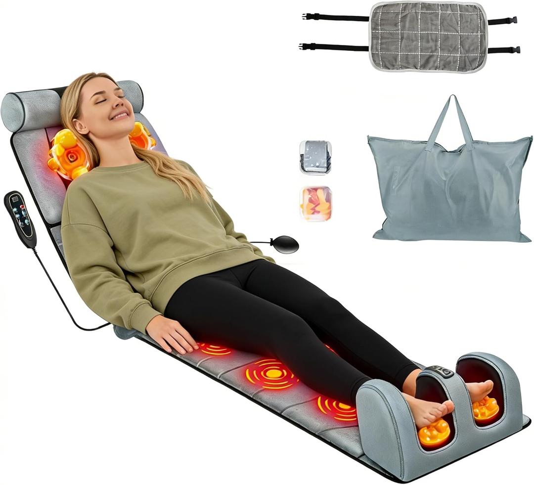Full Body Massage Mat with Heat, 10 Vibration Nodes Massage Chair Pad with 3 Heating Levels , Multifunctional Full Body Relaxation Seat Back Massager with Head Neck Foot Massage Pillow for Home Office 70.87"x20.47"x5.9"