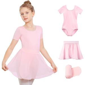 Stelle Girls Ballet Leotards Toddler Dance Outfit Combo with Pull on Skirt and Tights (Toddler/Little Kid/Big Kid) (4-5T, 01-ballet Pink)