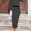 PRETTYGARDEN 2 Piece Skirts Sets for Women Fall Fashion 2026 Striped Sweater Dress Knit Lounge Travel Outfits Winter Clothing (Black)