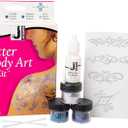 Jacquard Glitter Body Art Kit - Complete Glitter Tattoo Kit for Kids and Adults - Temporary Glitter Tattoos for Parties or Events - Glitter Tattoo Stencils 3 Jars of Glitter, Adhesive, & Instructions